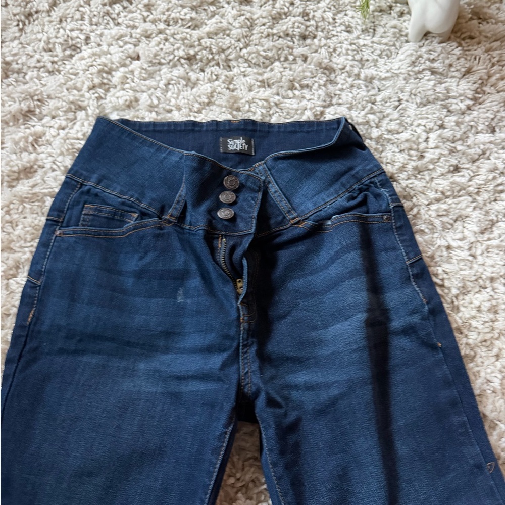 High Rise Dark Blue simple Society, three buttoned, cute Women's Jeans